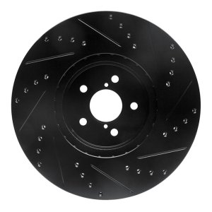 Subaru Outback Brake Rotor (1) - Front Left - R1 Concepts - Drilled & Slotted - Black - `05-`18